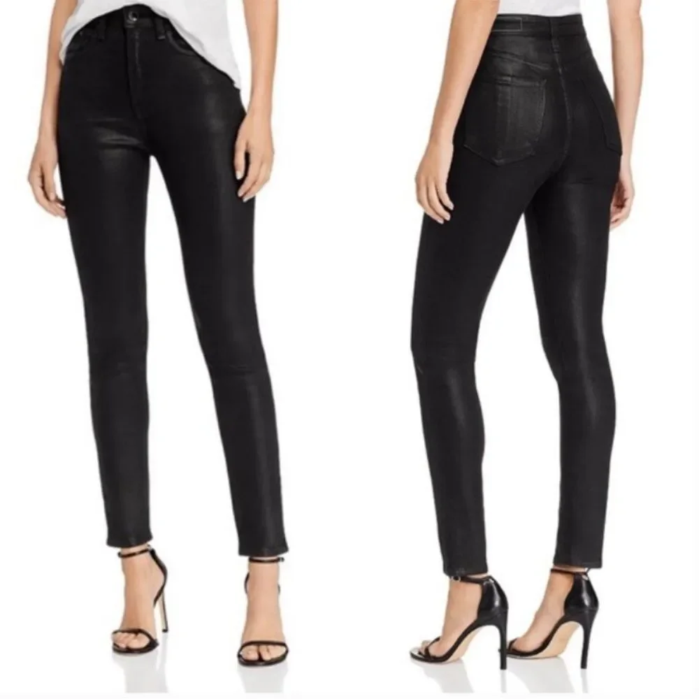 rag & bone Womens Size 23 Nina High Waist Coated Ankle Skinny Jeans Black